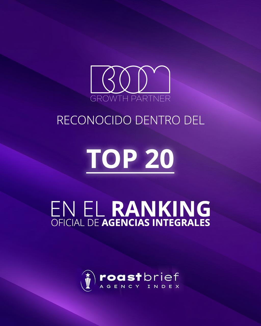 Boom Growth Partner reconocida en el Top 20 del ranking de agencias integrales de Roastbrief